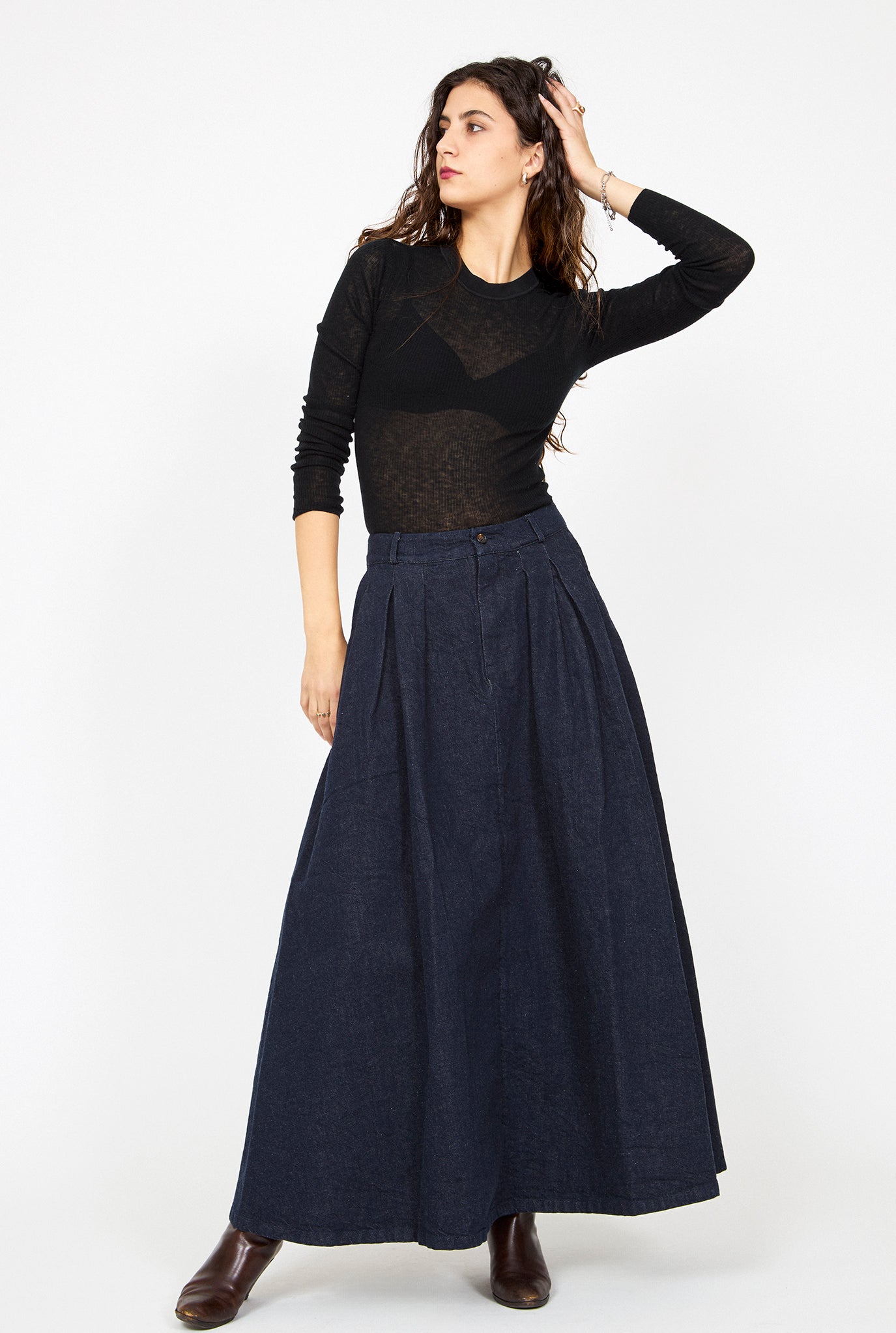 apuntob Indigo Pleated Skirt